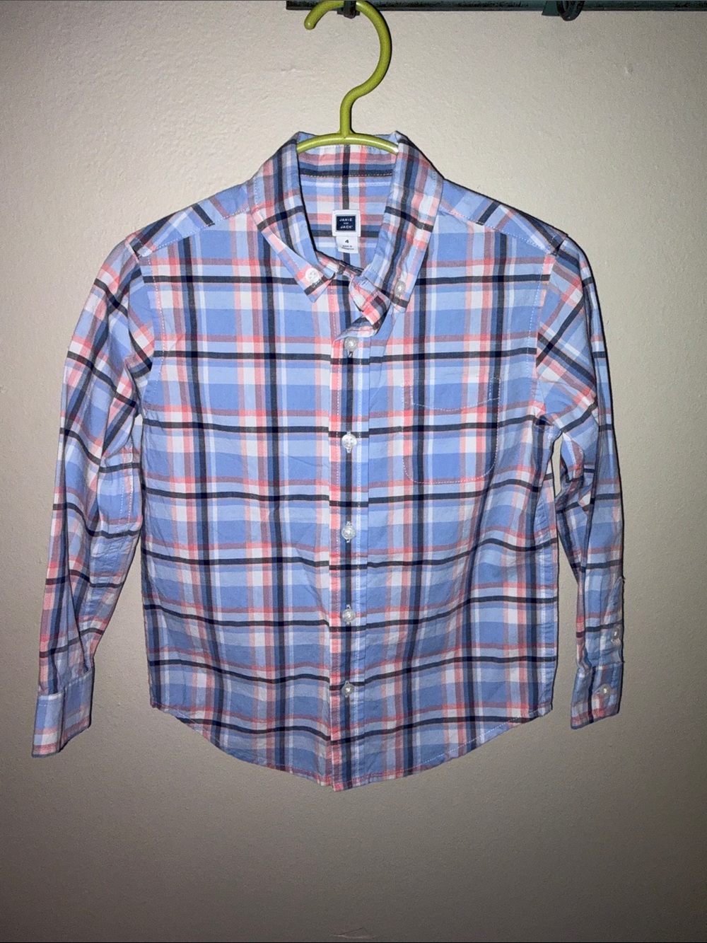 Janie and Jack Light Blue and Pink Plaid Button-Down Shirt